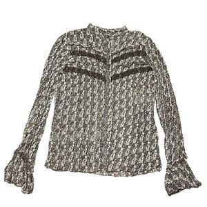 Apt 9 Brown Floral Retro Bell Sleeve Button Up Top Size 8